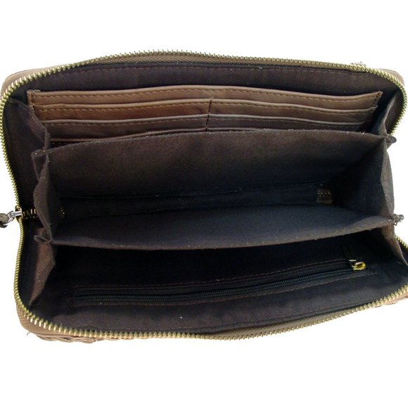 MONSERAT de LUCCA Braided Leather Tassel Clutch Handbag Wallet - Picture 6 of 7